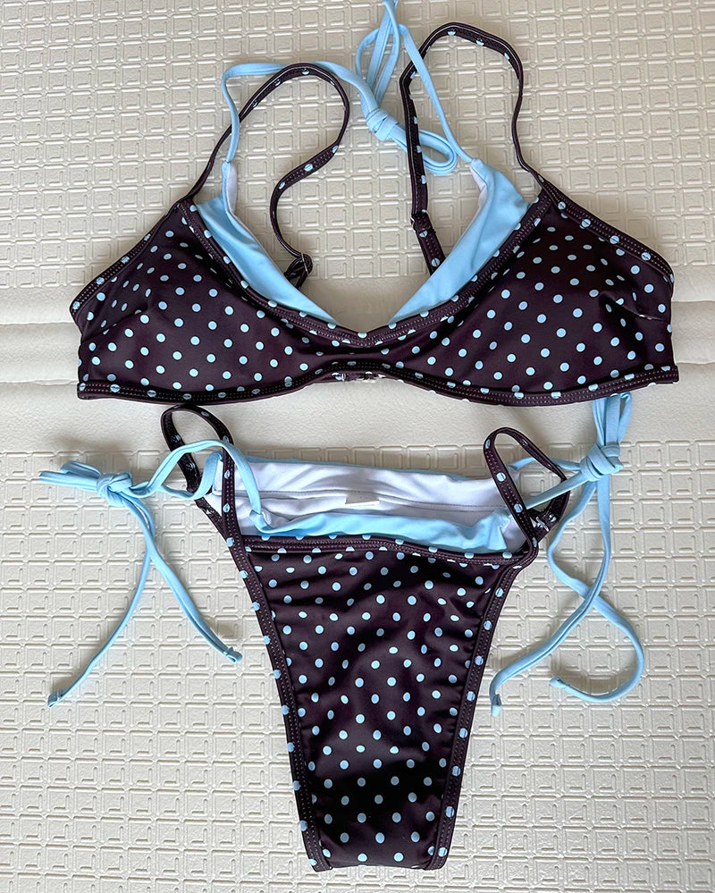 Sexy Women's Swimsuit 2026 Polka Dot Bikinis Sets Low Waist Split Bathing Suit Double-layer Design Micro Bikini Swimwear