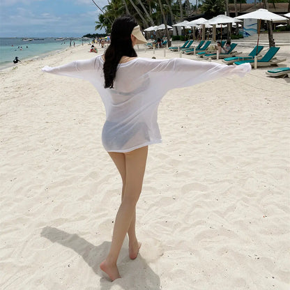 Women's Beach Cover-Up Shirt | Loose Long Sleeve One-Shoulder Swimsuit Outerwear