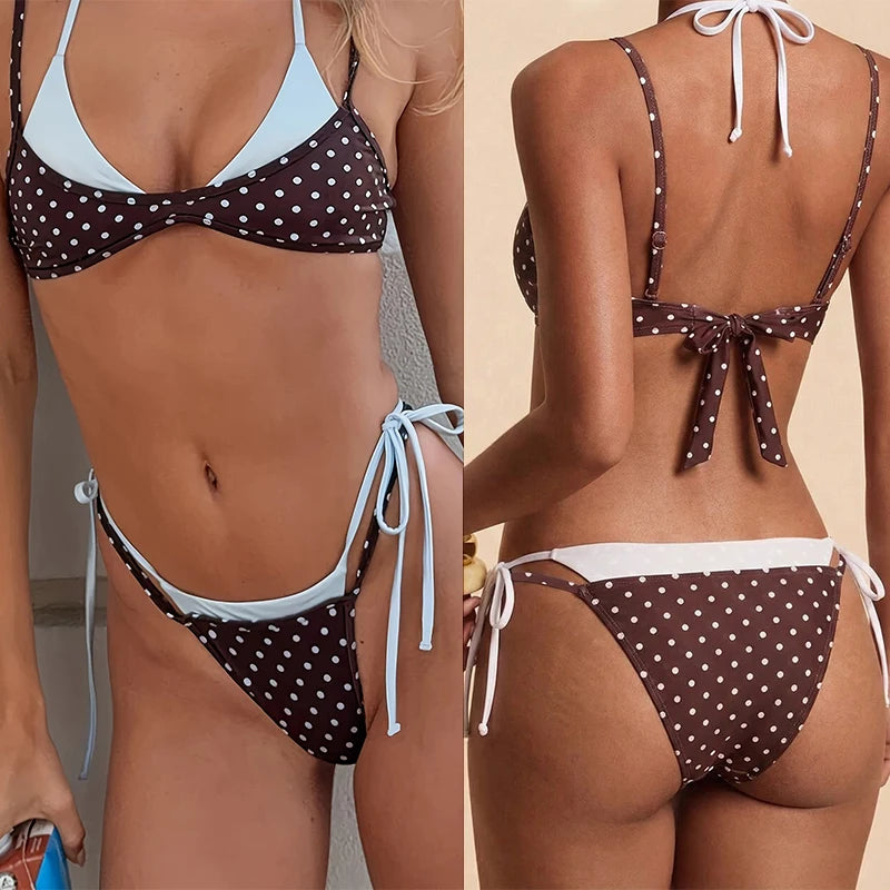 Sexy Women's Swimsuit 2026 Polka Dot Bikinis Sets Low Waist Split Bathing Suit Double-layer Design Micro Bikini Swimwear
