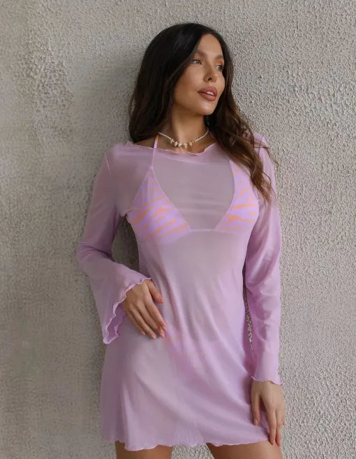 Sheer Mesh Bell Sleeve Beach Dress