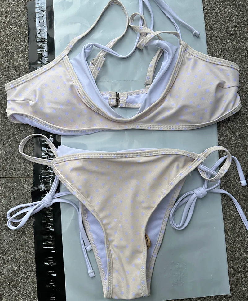 Sexy Women's Swimsuit 2026 Polka Dot Bikinis Sets Low Waist Split Bathing Suit Double-layer Design Micro Bikini Swimwear