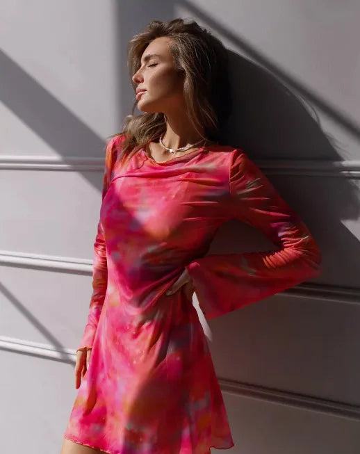 Sheer Mesh Bell Sleeve Beach Dress